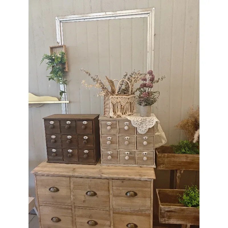 Small cabinet, nine-square grid, solid wood cabinet, zakka, Japanese miscellaneous goods decoration, flower room notebook storag