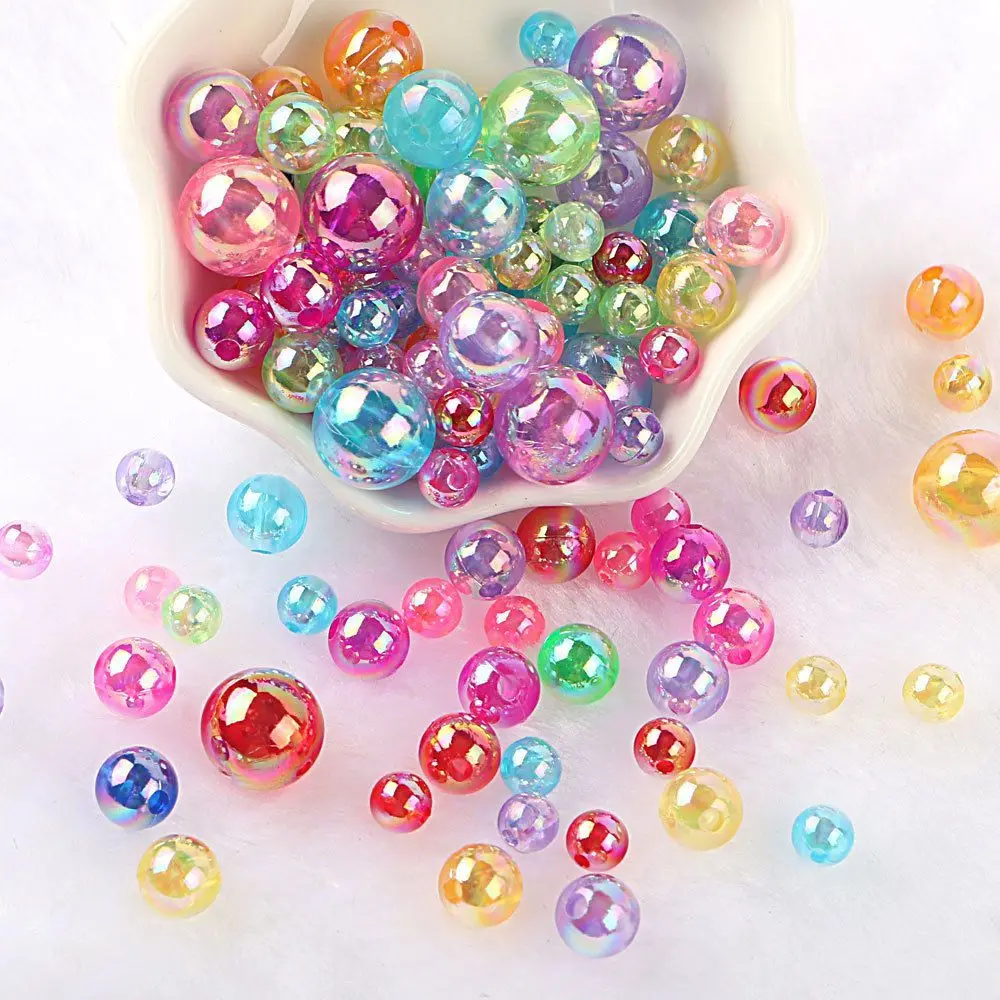 Colorful Necklace Crystal DIY Craft Bracelet Acrylic Round Beads AB Transparent Beads Loose Spacer Beads Chunky Bubblegum Ball