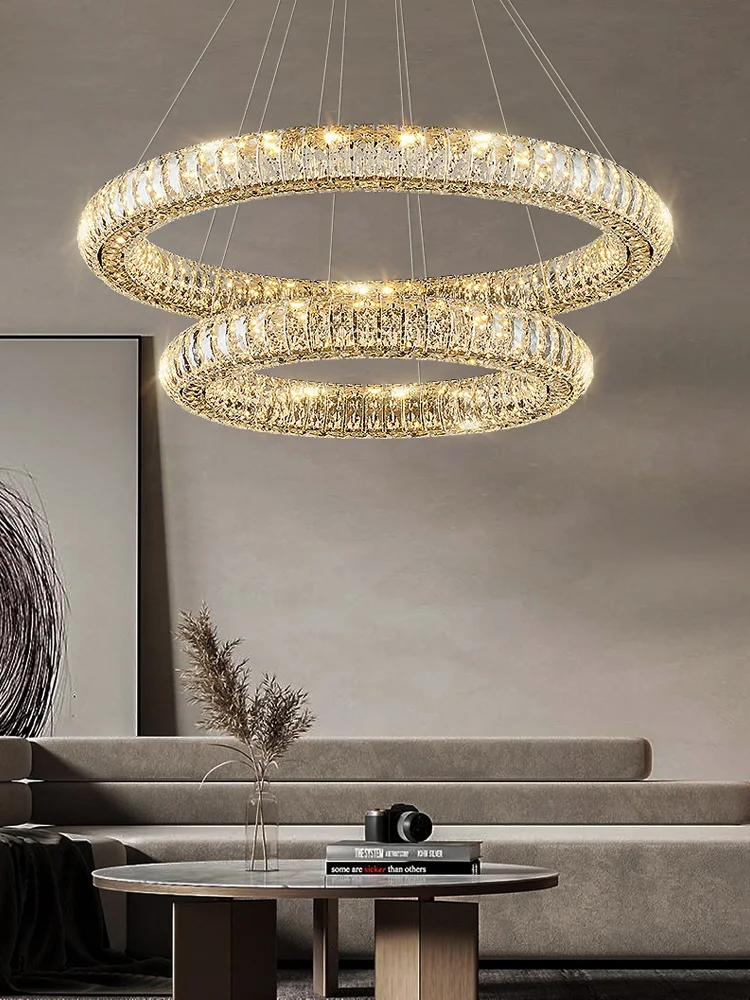 Round Ring Crystal Chandelier Modern Luxury Living Room Lamp Designer Round Crystal Hanging Lamp Restaurant Lighting Fixtures