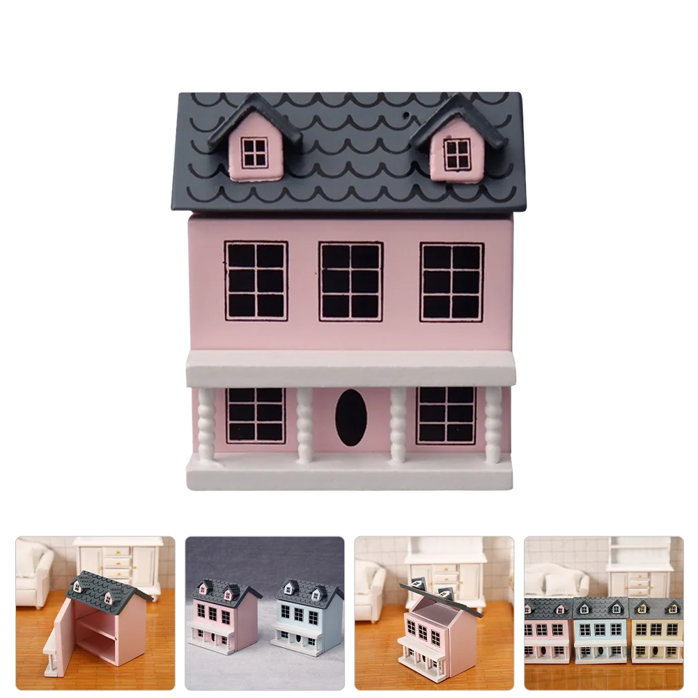 Simple Villa Small House Dollhouses Micro Landscape Decor Pink Wooden Model Child