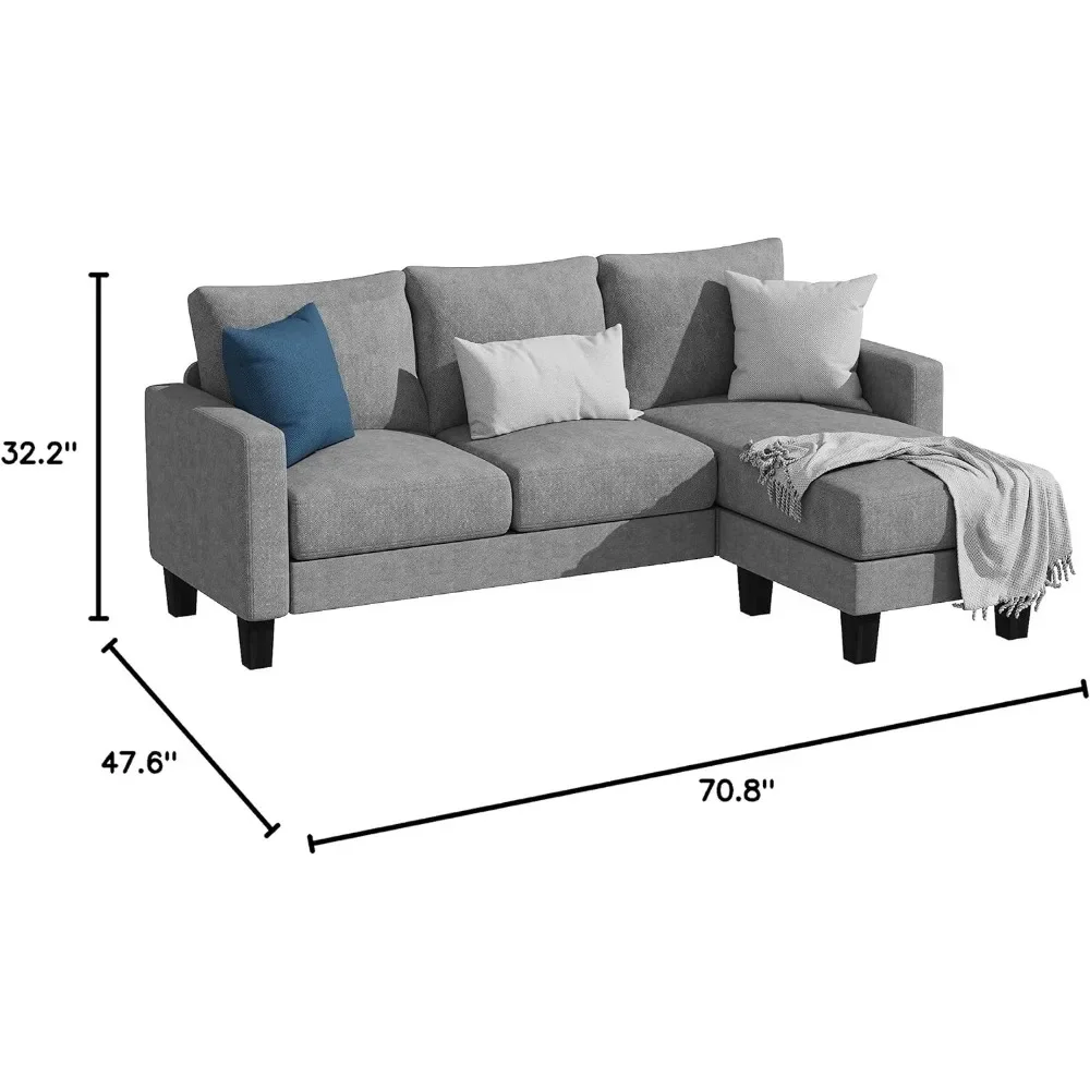 Converteerbare Sectionele 3 L-Vormige Bank Zachte Zitting Met Moderne Linnen Stof Kleine Ruimte Banken Voor Woonkamer Loveseat Luxe Bank