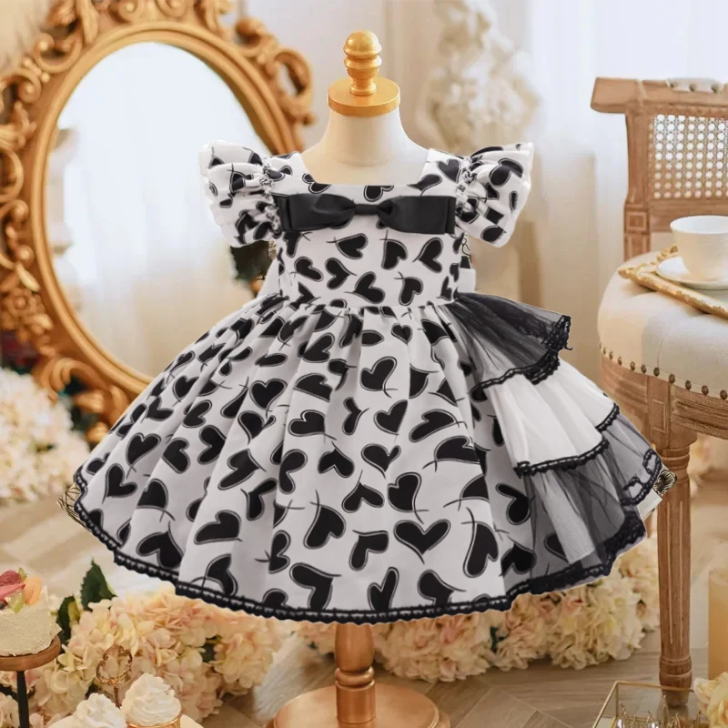 

Toddler Black Love Halloween Baby Girl Dress Wedding Gown Bow Princess 1st Birthday Party Dress for Girls Lace Bridemaid Costume