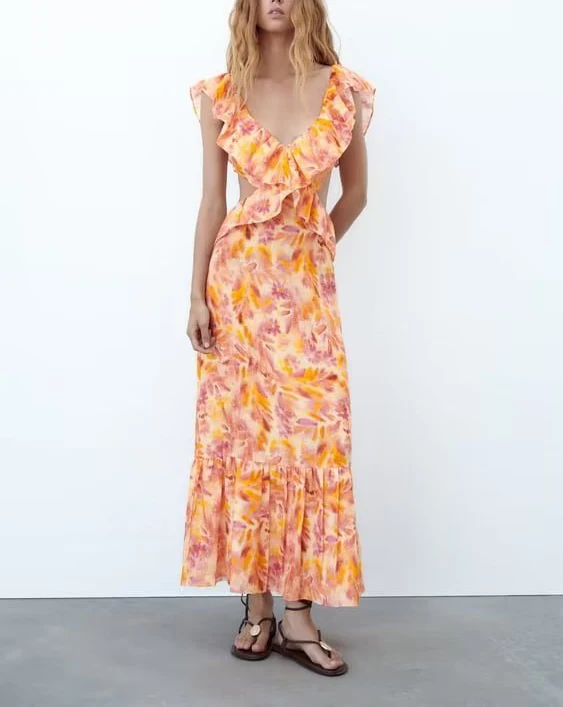 Printemps nouvelle robe de soirée Bal Design couches imprimé décoratif Midi Dr trajet Sle taille haute a-ligne jupe longue jupe