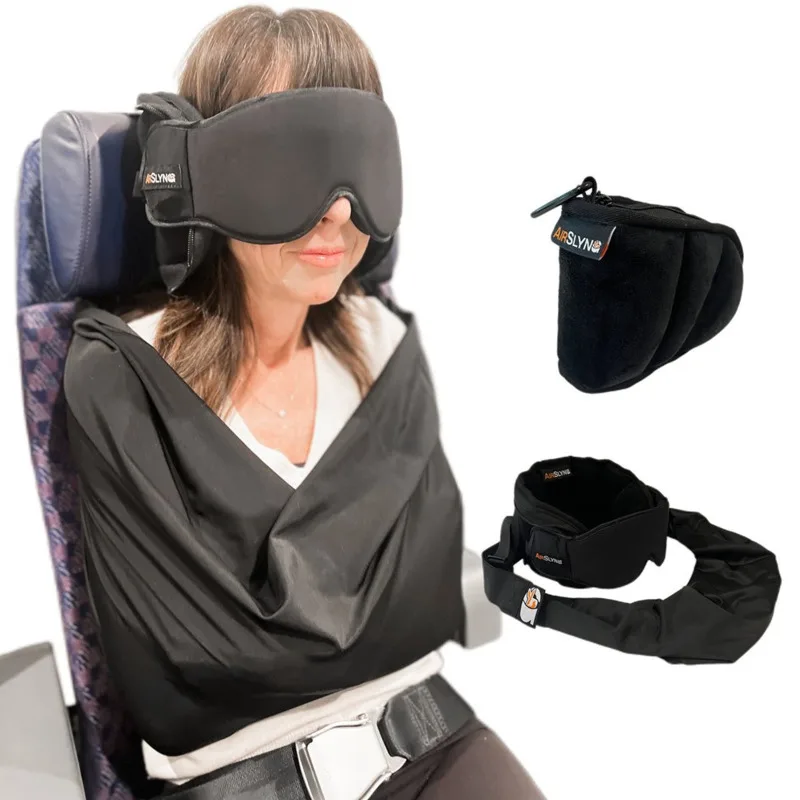 Portable Foldable Travel Neck Pillow Eye Mask Sling Headrest Support Strap Airplane Sleep Rest Cushion Bag Body Support