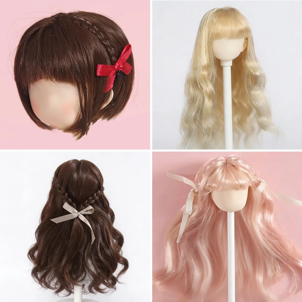 

new 1/6 Bjd SD DD doll wig high temperature Pink golden pink fashionable long wavy curly hair short hair BJD hair doll wig