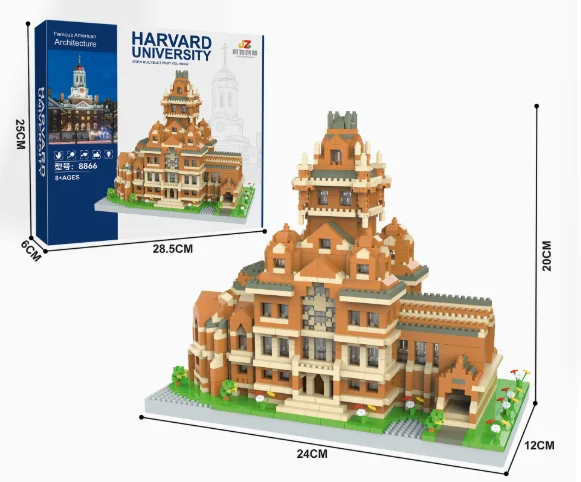 Harvard University Building Blocks Landmark Architecture Model Kit DIY Puzzle Toy Christmas Birthday Gift for Kids and Adults