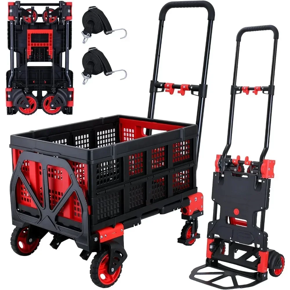 

2-in-1Hand Truck Dolly Foldable with Folding Basket,330LBS Capacity Handtruck,Hand Truck Foldable Dolly with 4 Wheels