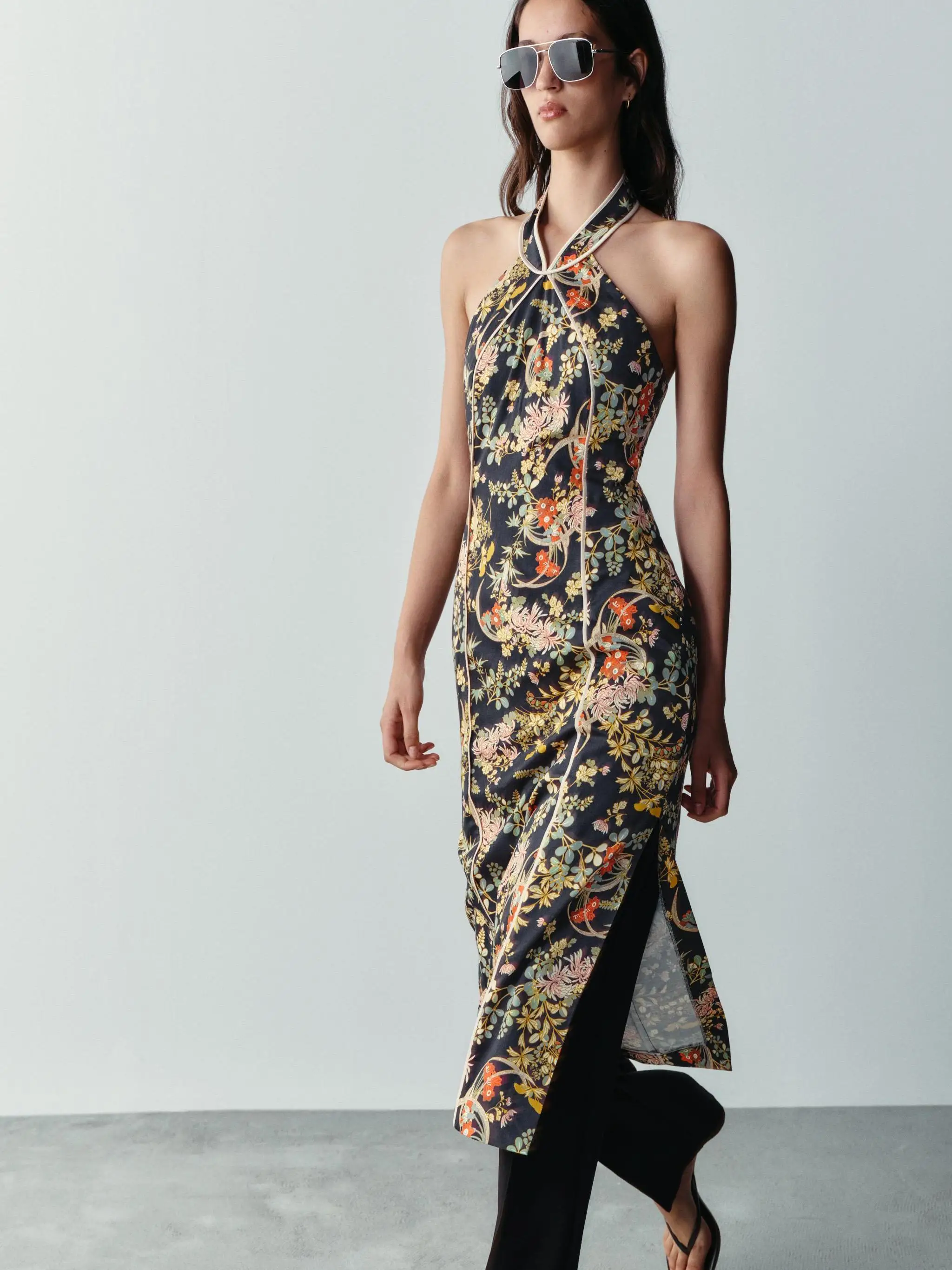 Elegant ZA2026 Women's Slim Fit Gown with Side Slit New Autumn Collection Neck Hanging Dress Floor Length Evening Dress