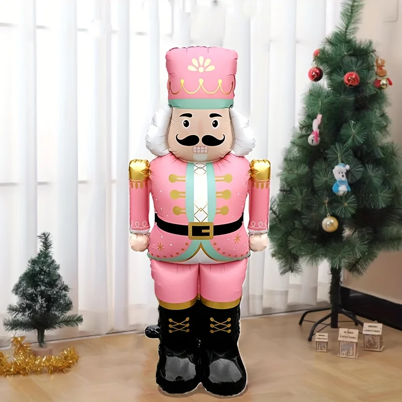 1 بالون كسارة البندق مقاس 48 بوصة لعيد الميلاد، زينة جو حفلات أعياد الميلاد باللون الوردي والأحمر، دعائم للمناسبات الداخلية/الخارجية #3