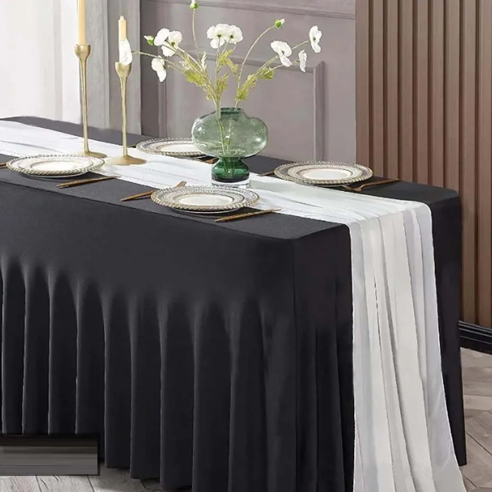 White/black 6FT Ruffled Stretch Tablecloth Spandex Table Cover Cloth Elastic Table Skirt Hotel Event Party Wedding Table Cover