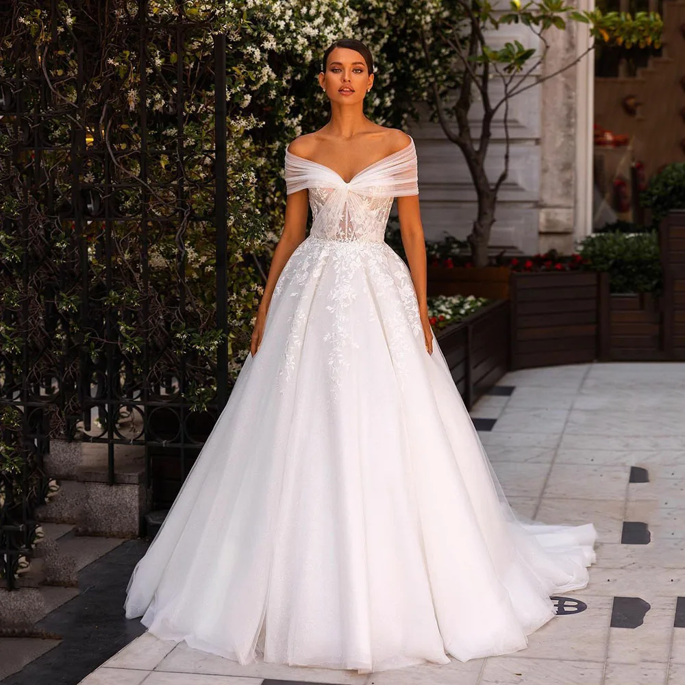 Robe De mariée en dentelle style Boho, épaules dénudées, coupe trapèze, Corset De princesse, sur mesure