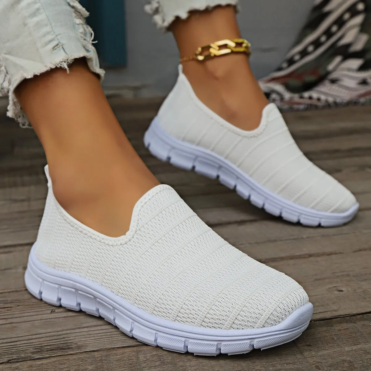 2024Summer Sneakers Slip On Flat Shoe Women\'s Fashion Casual Loafers Walking Shoe Outdoor Mesh Soft Bottom Sports