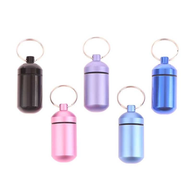 *2.3x5cm Waterproof Metal Keychain Outdoor Portable Medicine Bottle Keychain Storage Sealed First-Aid Medicine Bottle New Sale
