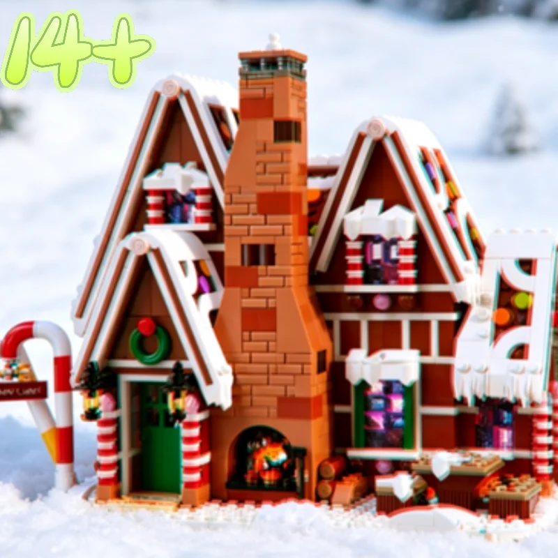 Nouveauté : Ensemble de blocs de construction Village d'hiver de 1447 pièces, modèle créatif de maison en pain d'épices avec rennes, Père Noël et gâteaux de pain d'épices