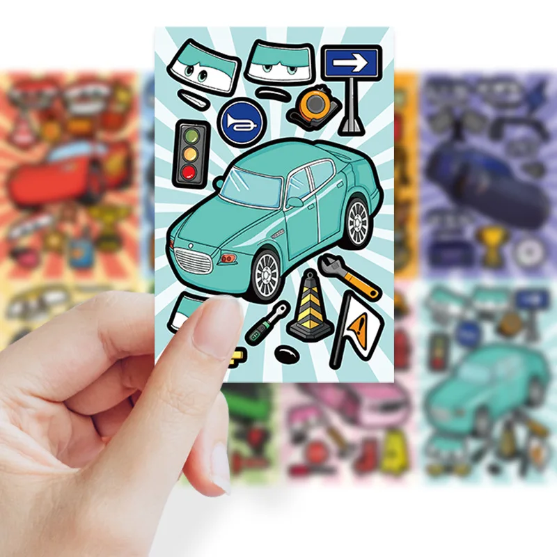 8/16 ورقة ديزني سيارات جعل الوجه لغز ملصق DIY بها بنفسك الهاتف المحمول الأمتعة سكيت الكتابة على الجدران الشارات متعة للطفل هدية #4