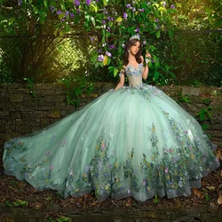 ANGELSBRIDEP 3D Butterfly Applique Sage Green Quinceanera Dress Ball Gown Beading Corset Sweet 16 Vestido De 15 Anos Customized