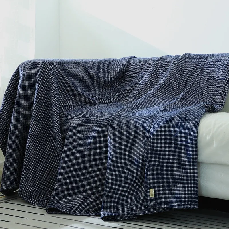 

Minimalist Checkered Cotton Gauze Sofa Cover, Reversible Slipcover & Lightweight Throw Blanket for All-Season Use