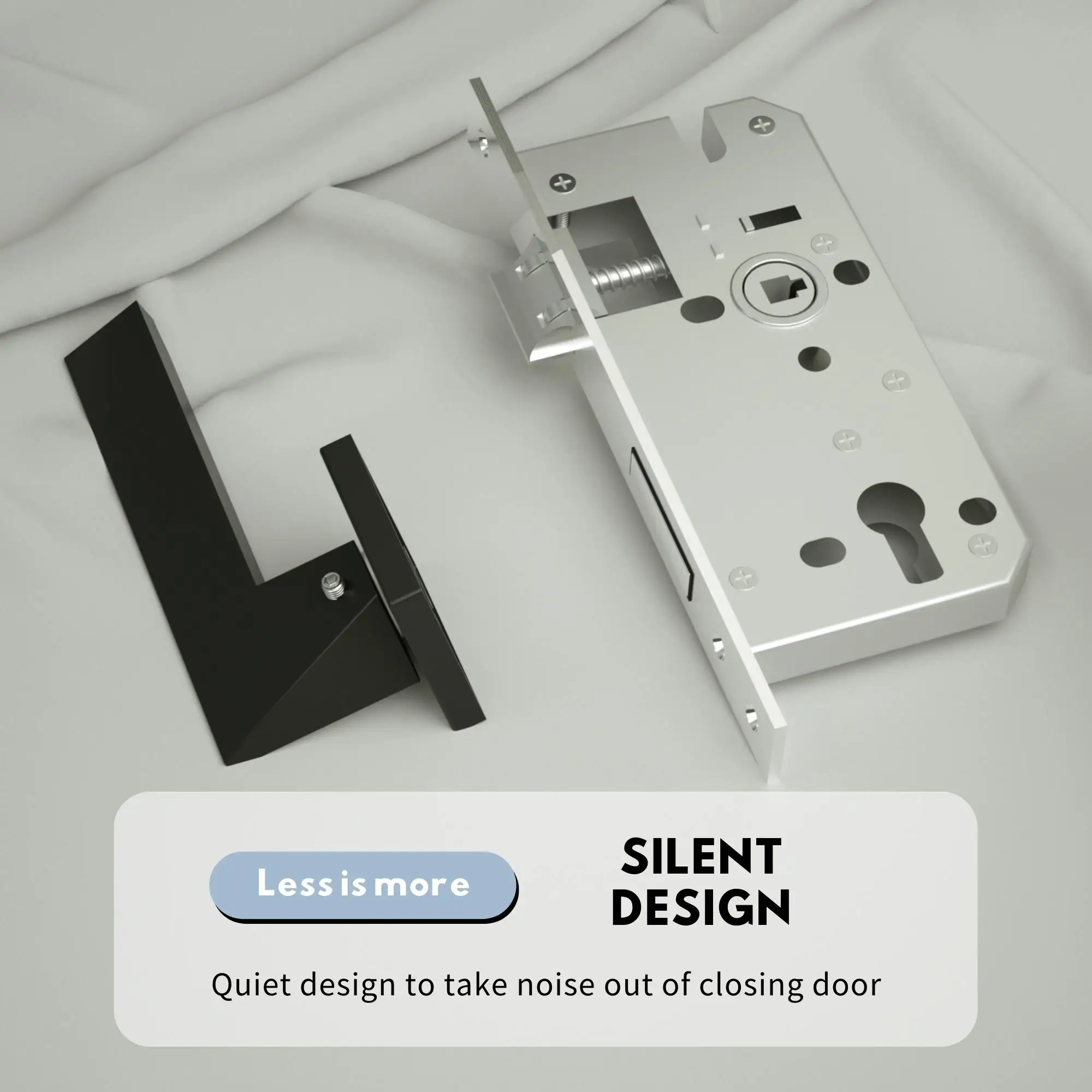 Imagem -03 - Verqni Maniglie & Accessori Srab223 Moderno Preto Fosco Mudo de Alumínio Alavanca da Porta Lidar com Bloqueio Conjunto Fechadura Silenciosa Interior Porta Principal