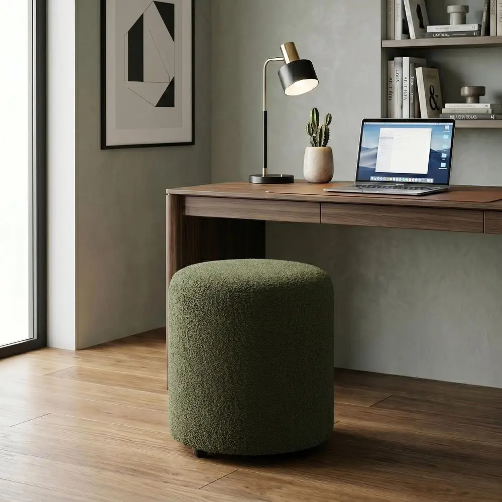Round Fabric Vanity Stool, Small Ottoman, Cute Upholstered Footrest, Bedroom & Living Room Chair (2, Round-k Green) - view 6