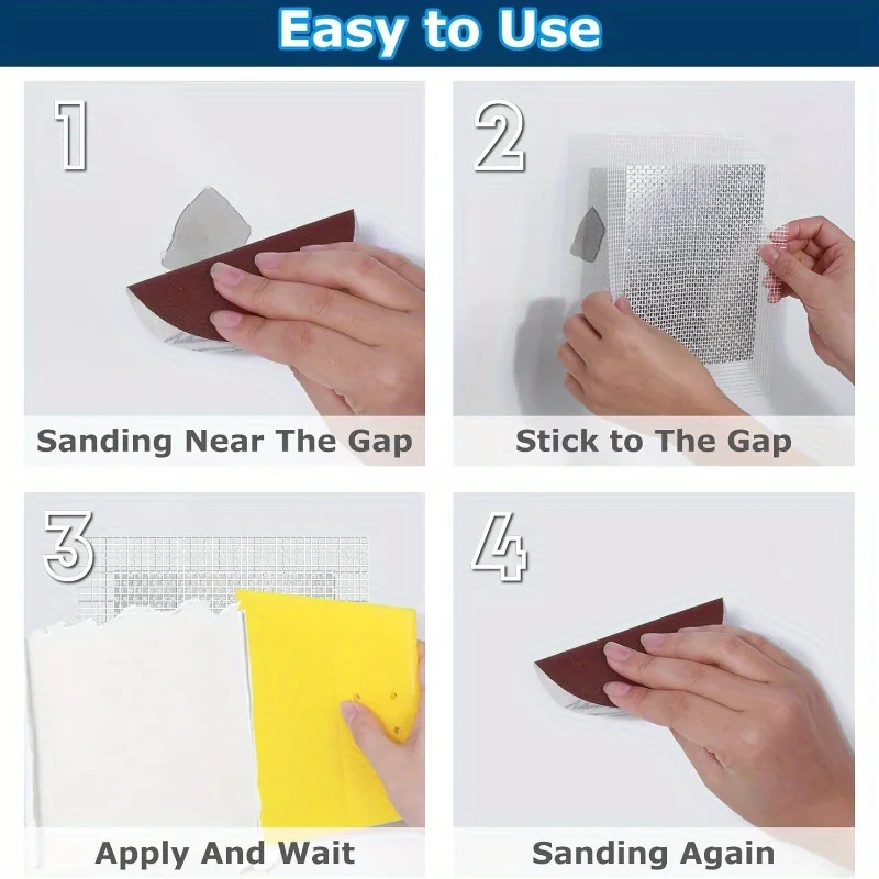 4Pcs/Set Mesh Wall Repair Patch Adhesive Fix Net Drywall Hole Ceiling Plaster Damage Aluminum Plate 4Inch With Scraper Sandpaper