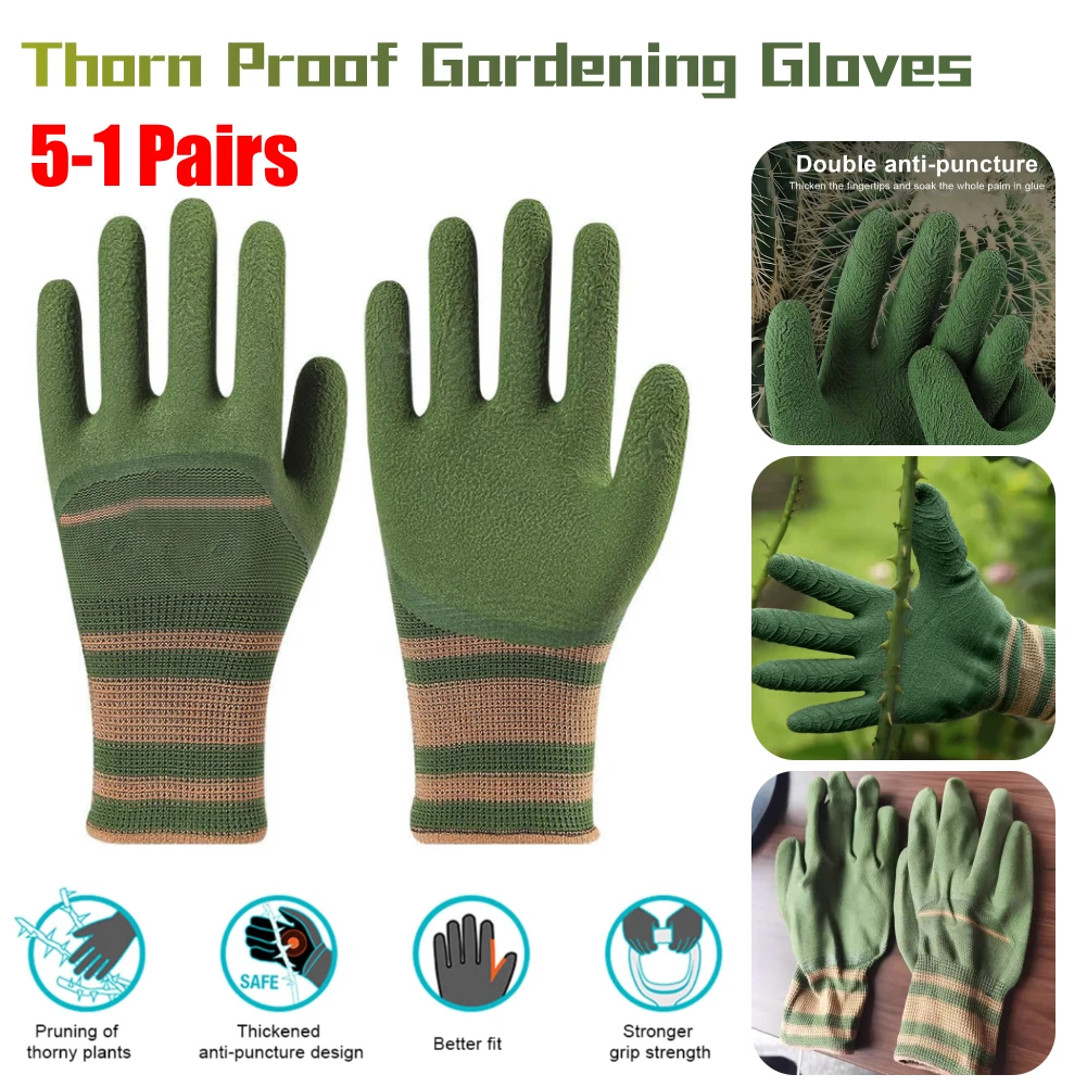 

5-1 Pairs Gardening Gloves Thorn Proof Rose Pruning Garden Glove Breathable Protection Waterproof Work Garden Gloves Men Women