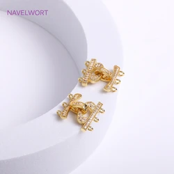 18K Gold Plated 3 Strands Clasps Connectors For Bracelet Necklace Making Accessories,Inlaid Zircon Brass Fastener For Jewelry
