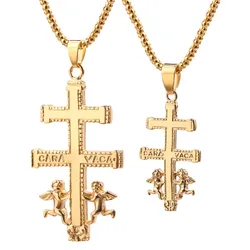 Catholic Caravaca Crucifix Orthodox Russian Cross Necklace Pendant With Cherub Angel Best Christian Necklace Jewelry Gifts