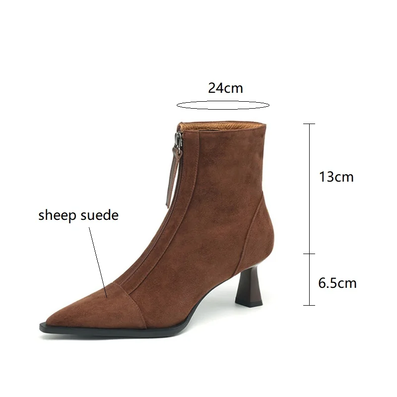 2023 New Winter Sheep Suede Women Boots Pointed Toe Boots for Women High Heels Short Boots Concise Ladies Shoes Zapatos De Mujer