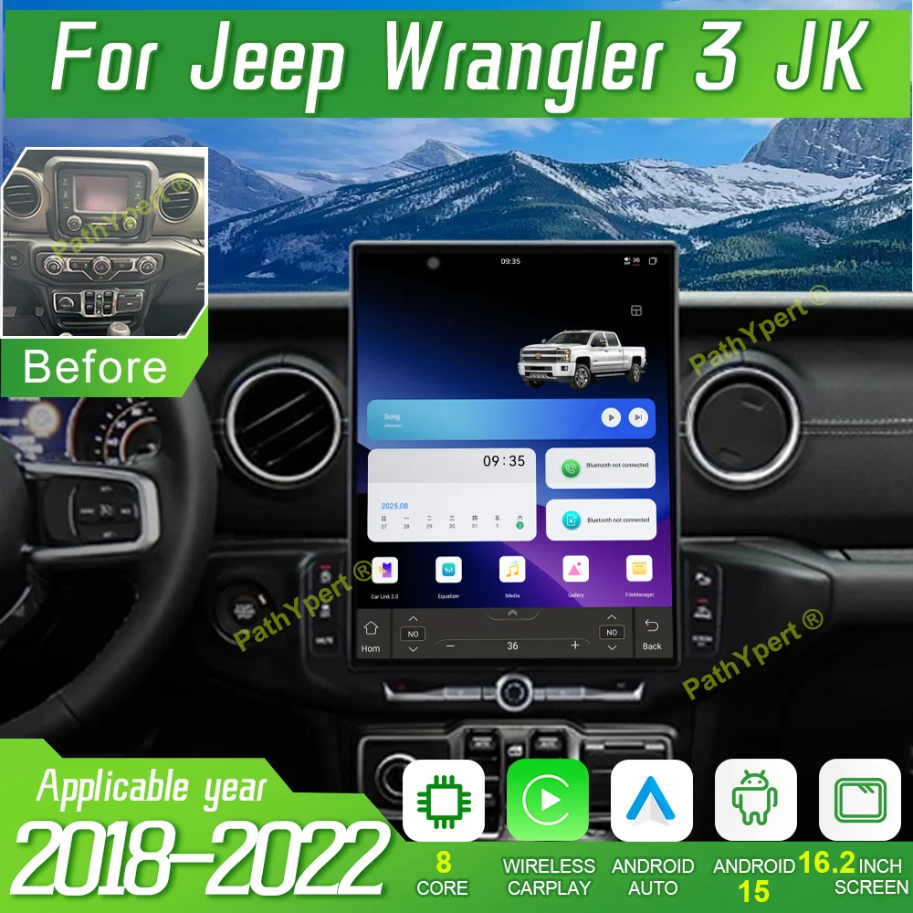 

16.2" 4K Galaxy Screen Android 15 For Jeep Wrangler 3 JK 2018-2022 Car radio Built-In 360°Panoramic View With TDA7851 Amplifier