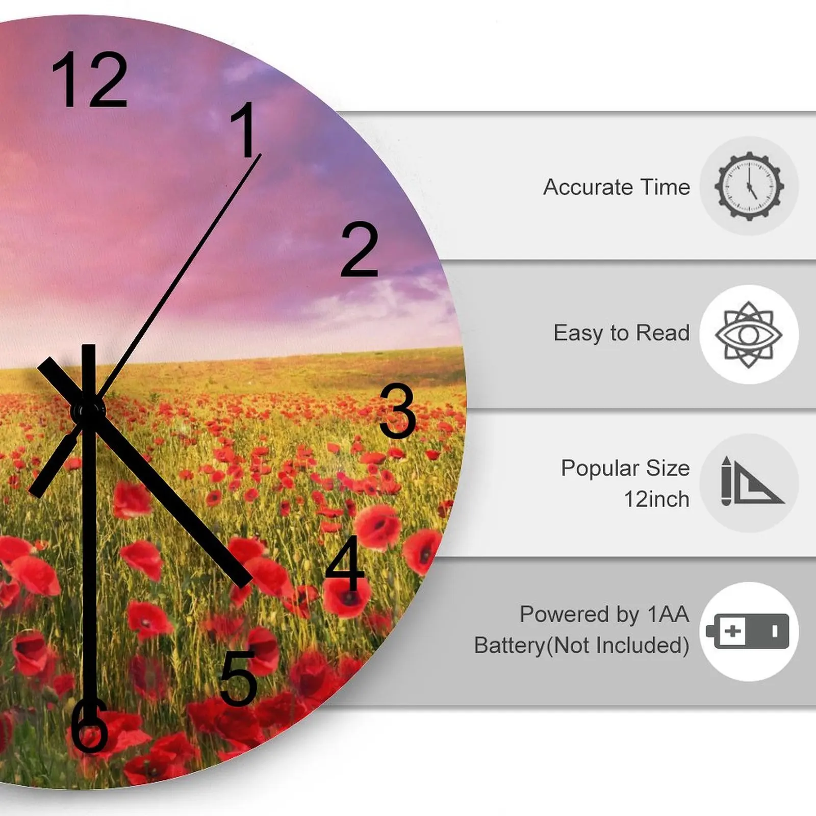 Nursery Wall Clock Sparkling Flowers Nature Clocks 12 inch Mute Wood Round Patterned Pointer rotation Sporty