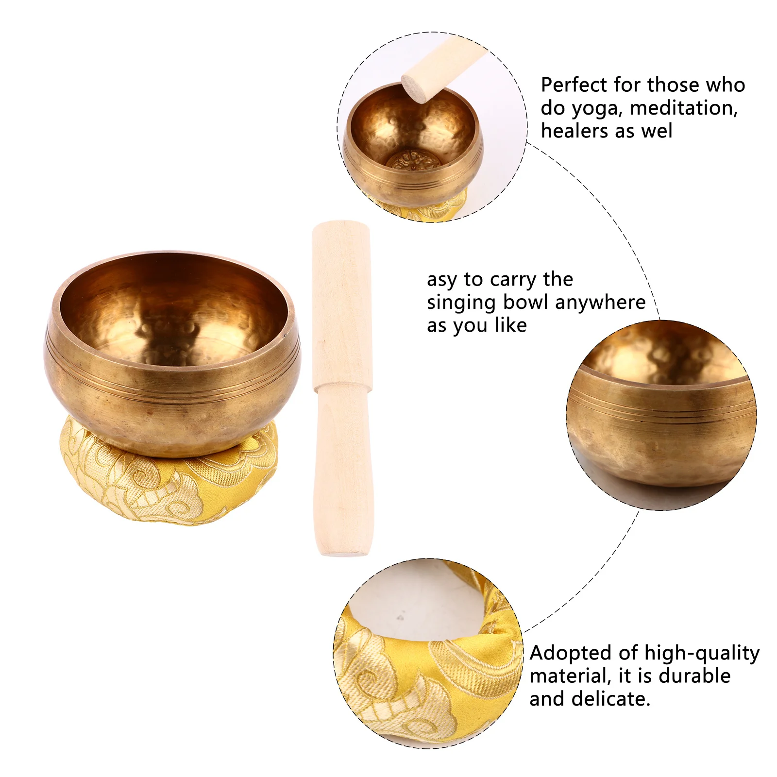 

1 set 1 Set High-Quality Tibetan Copper Meditation Yoga Nepal Buddhist Bowl Yellow Nepal Bowl Instrument Accessories