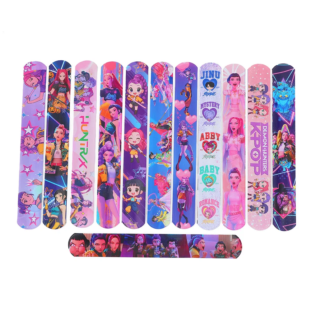 12/24/36 Uds Kpop Demon Hunters Slap pulseras favores de fiesta pulseras a presión regalos de fiesta de cumpleaños suministro de decoración regalos de navidad