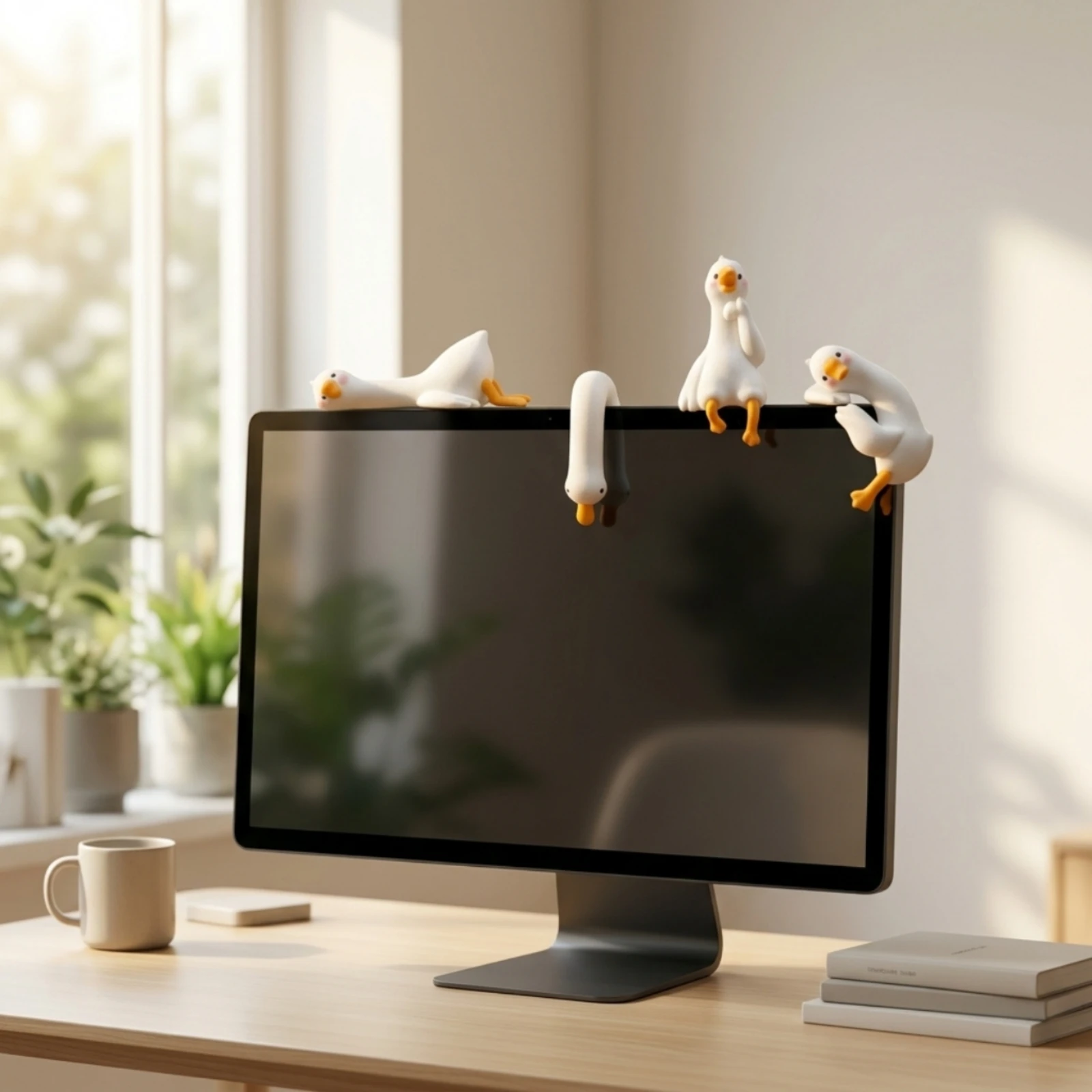 4 Pieces Duck Dashboard Decoration Compact Duck Dashboard Decor Screen Perch Figures Adorable Sturdy for Drivers, Office Desk