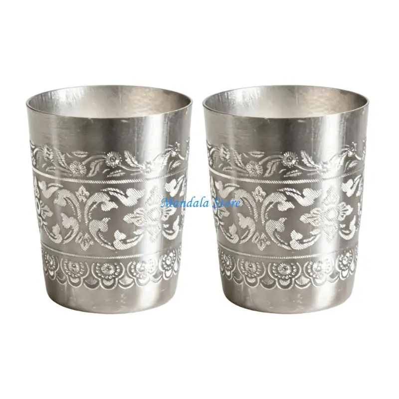 U2JC 1/2Pcs Retro Thai Tin Cups Thai Traditional Design Metal Drinking Cups Gift