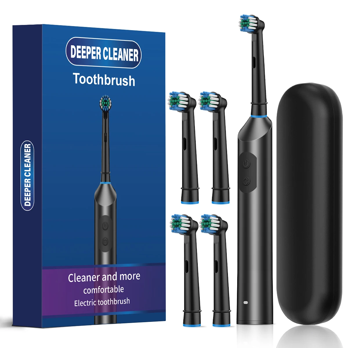 5-Speed Automatic Rotating Vibration Electric Toothbrush for Adults, Universal Soft Smart Toothbrush, Type-C, 4 Toothbrush Heads