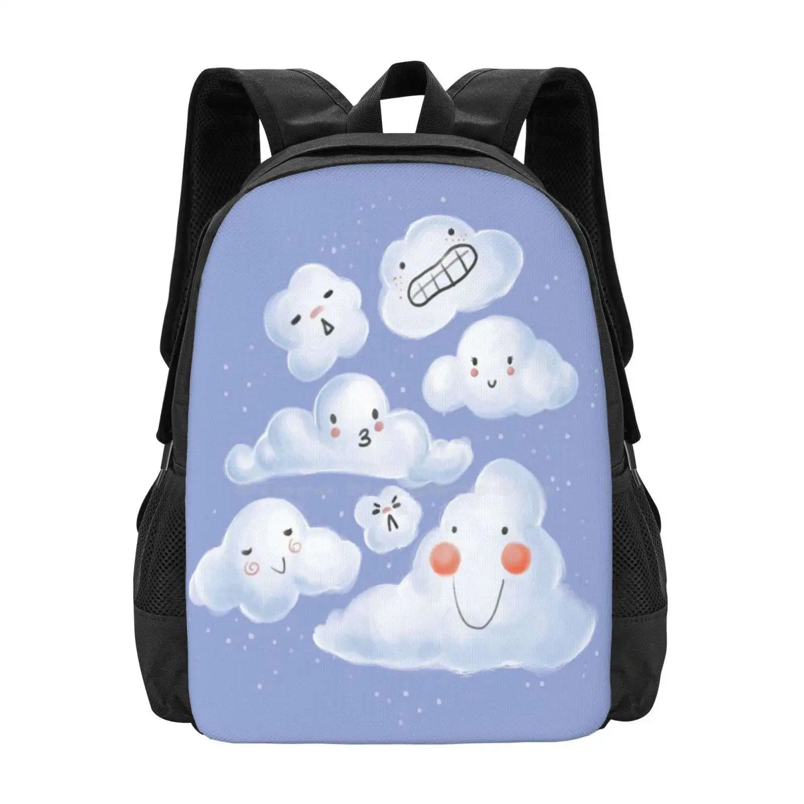 Cloud Family School Bag Big Capacity Backpack Laptop Clouds Cute Happy Smile Sleeping Family Group Blush Sky Blue White Pink