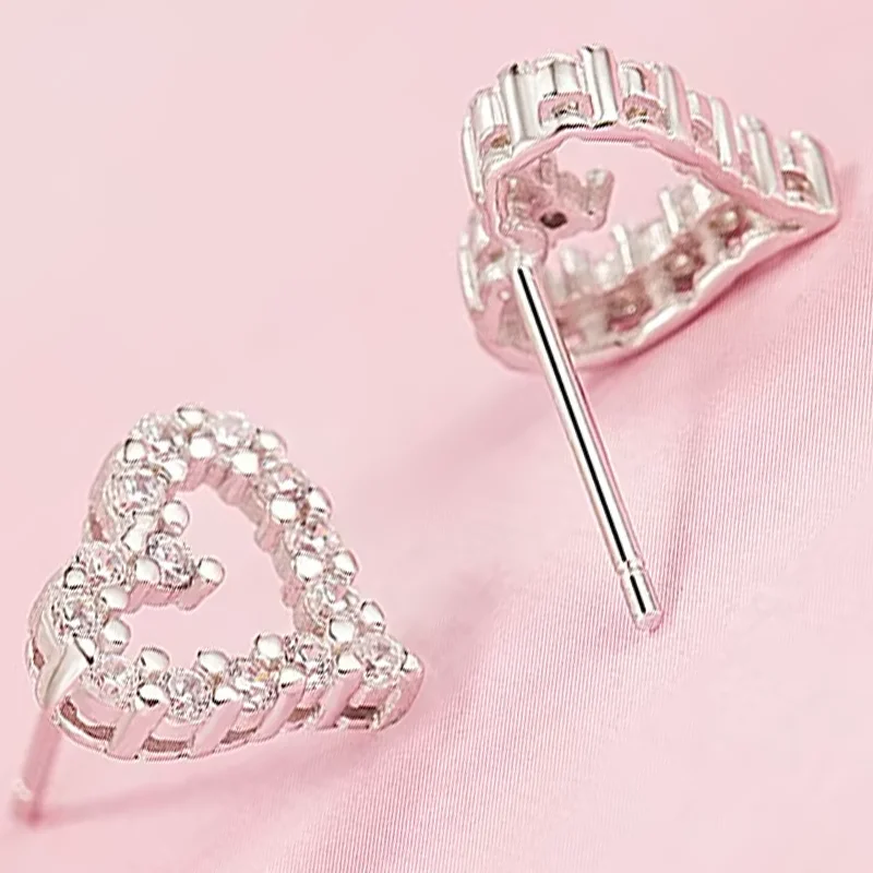 Fashion Jewelry New Women's 925 Sterling Silver Crystal Heart Stud Earrings 2026