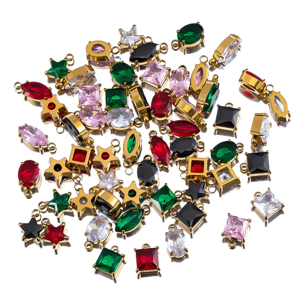 

2PCS Geometric Colored Glass Zircon Necklace Pendant Stainless Steel Material DIY Electroplating Accessories Wholesale