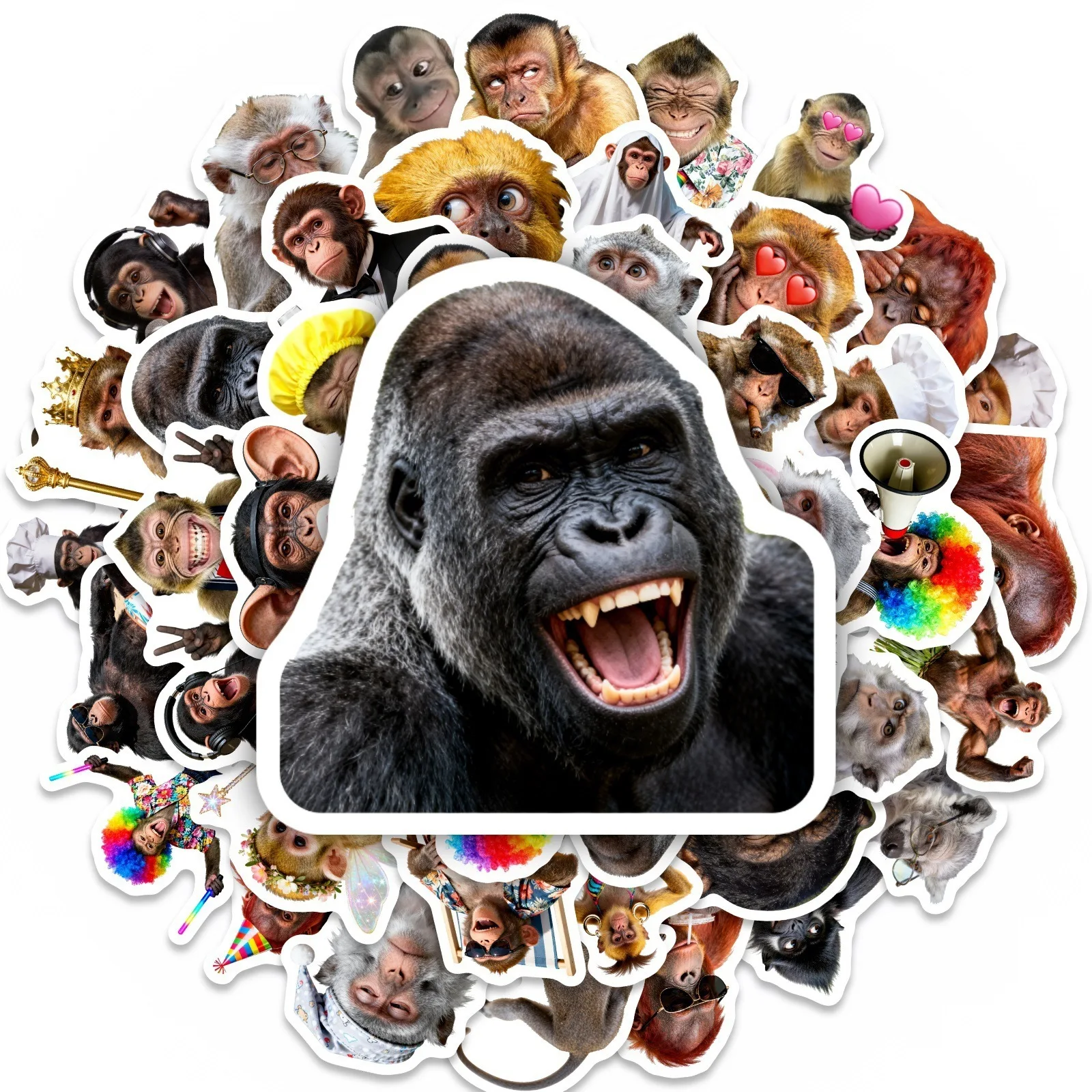 50Pcs Viral Meme Monkey Stickers Real Funny Gorilla Chimp Multi Scene Decor Decals Scrapbook Phone Case Laptop Skate DIY Deco