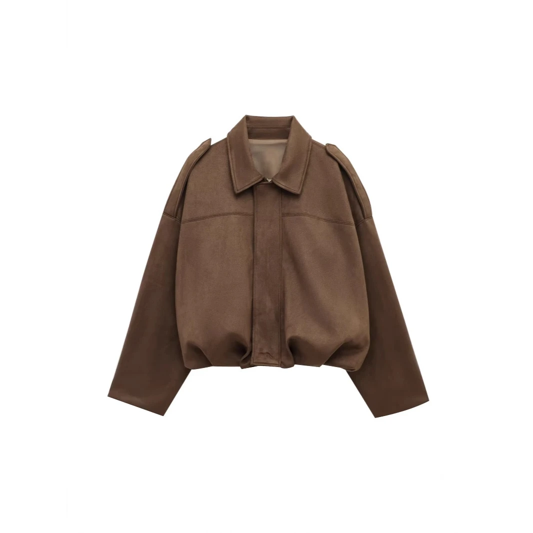 Faionable Velvet Pilot Jaet Outerwear Polyester Fabric Long Sve Zipper Closure 3D Effect ex Spring Collection