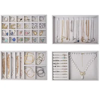 Velvet Jewelry Tray Display Case Portable Holder Earring Necklace Packaging Box Grey Beige Stackable Jewelry Organizer Boxes 5