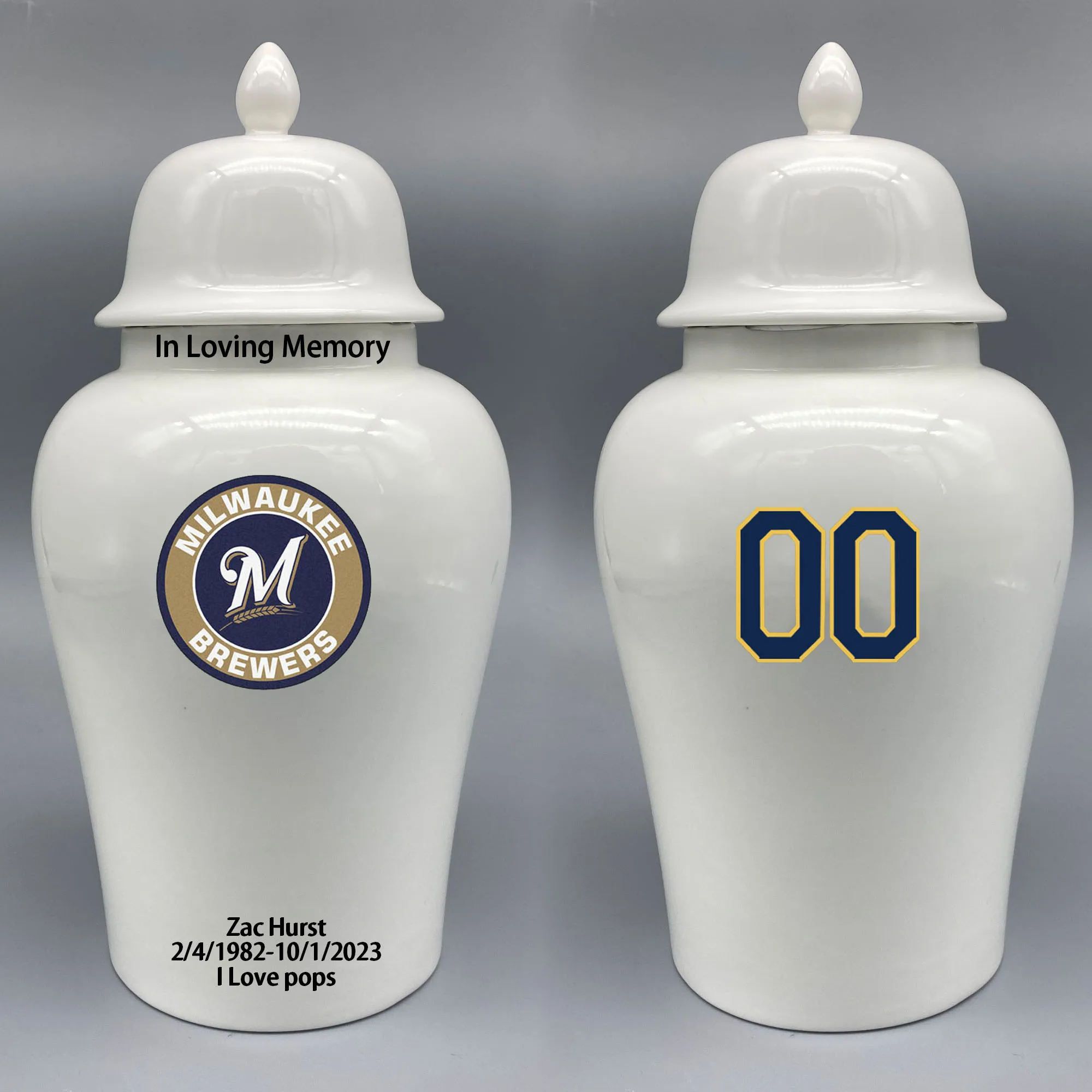 Large Urn for Milwaukee Brewers-themed Logo Urn.Please send me the customize information-name/date and number on the urn