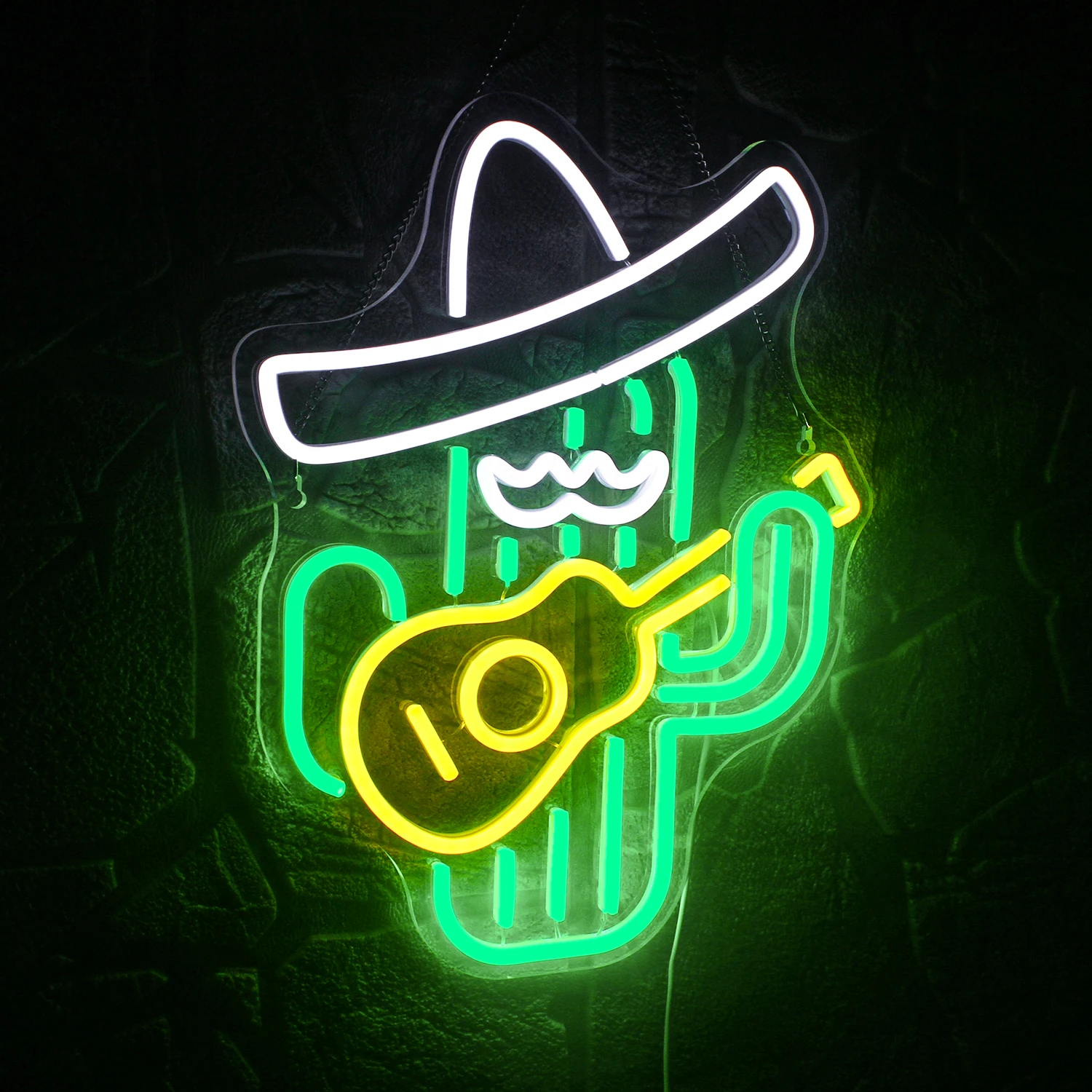 green cactus neon sign luzes led cowboy rock guitar lampada de parede decoracao de quarto estetica bar party decoracao de casa usb 01