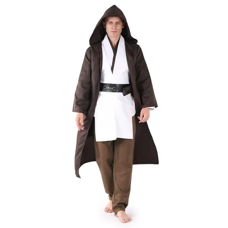 

NewP-jsmen Halloween Tunic Costume Set Cosplay Outfit Jedi Knight Brown White Hooded Cloak Robe Uniform For Unisex High Quality2