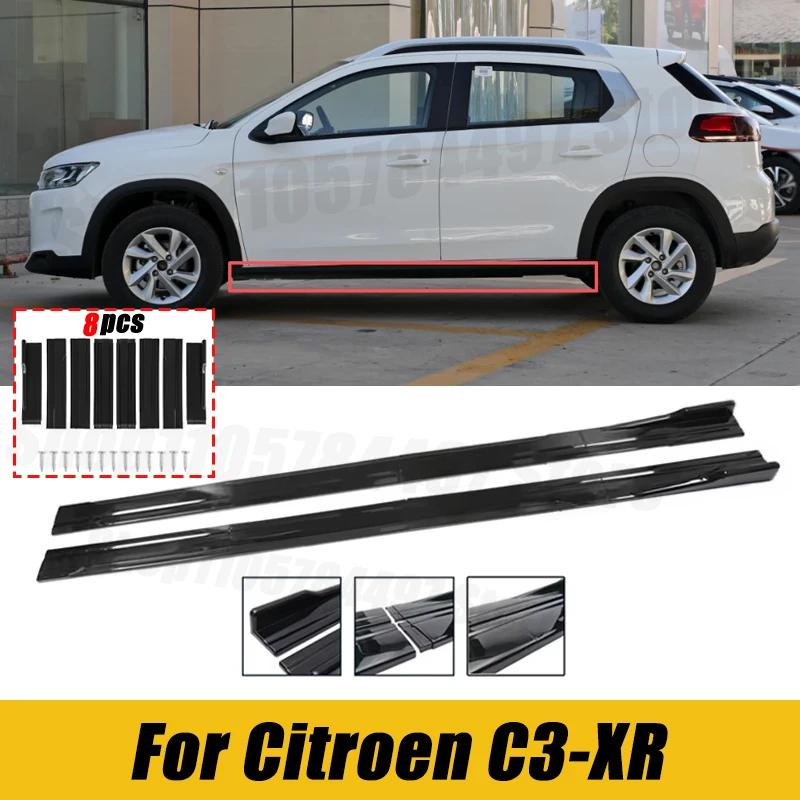 8PCS 2m&2.2m Car Side Skirt Extension Splitter Bumper Racing Side Wing Bumper Lip Side Spoiler For Citroen C3-XR