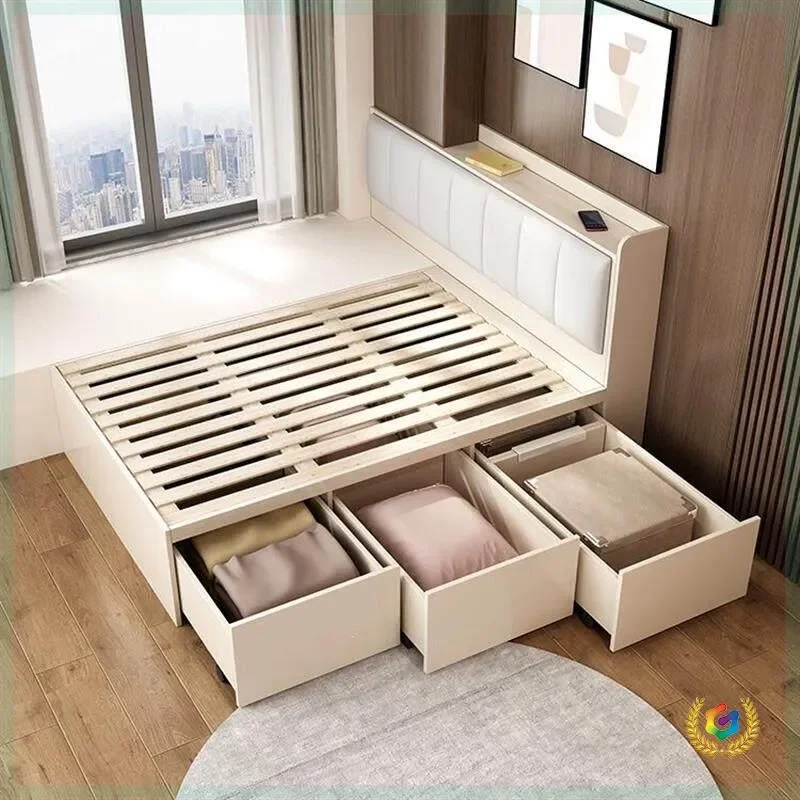 Modern Simple Bay Window Connecting Bed Tatami Storage Bed for Small Apartment Customizable Multi-functional Bedroom