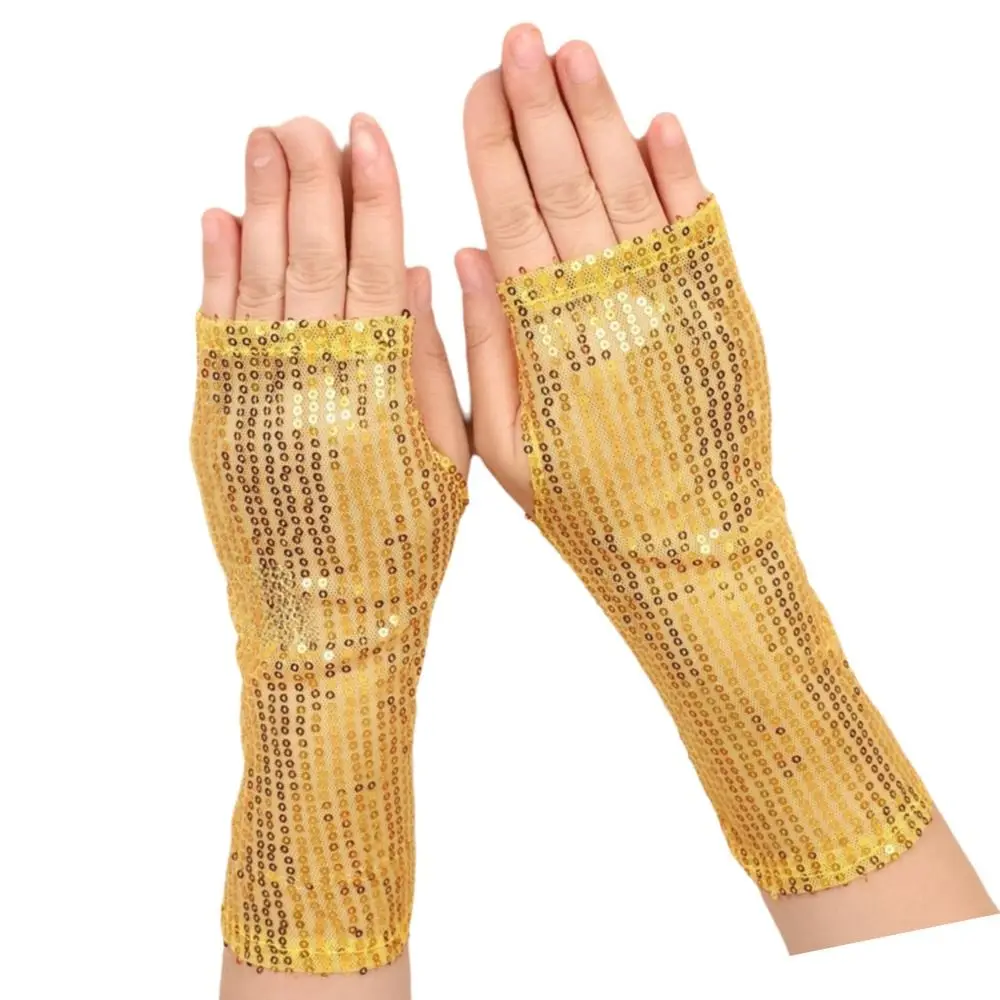 1Pair Fashion Gothic Shining Sequins Gloves Punk Black Gold Red Dancing Gloves Club Handwear for Women Men