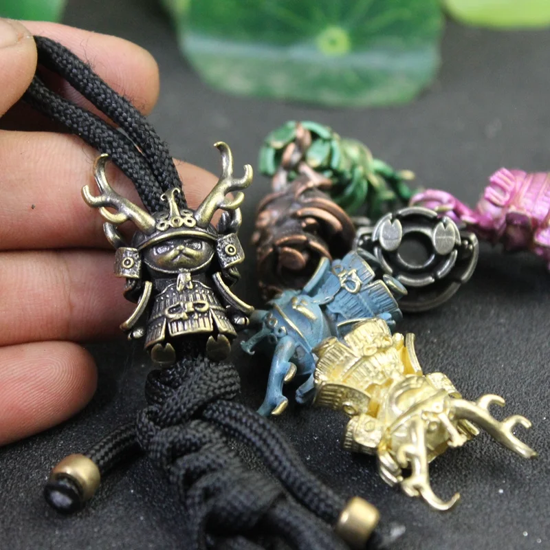 Japanese Pirate Antlers Samurai Doll Paracord Bead Knife Lanyard
