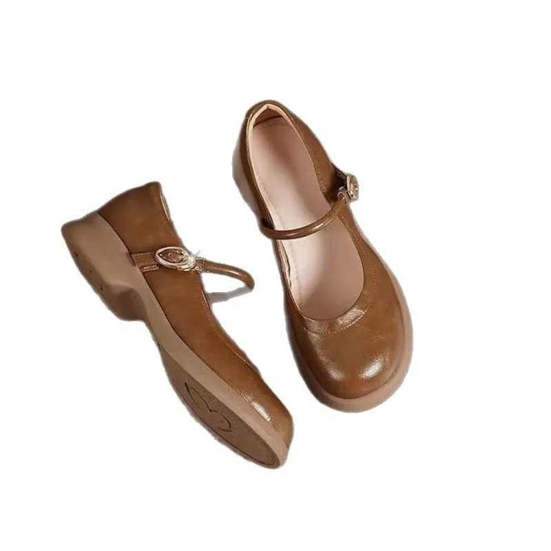 2025 خريف جديد ريترو كلمة واحدة مسطحة القاع ماري جين شوس المرأة أحذية من الجلد حذا فردي للسيدات سميكة لينة سوليد أحذية نسائية #6