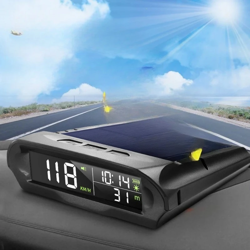 

GPS Head Up Display Solar Digital Car Speedometer With Temperature/Altitude Over-Speed Fatigued Driving Reminder